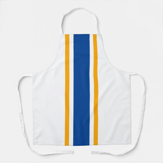 Nautical Deep Blue Gele Racing Stripes op Wit Schort (Voorkant)