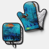  Nautical Deep Blue Zee Ovenwant & Pannenlap Set (Voorkant / Achterkant)