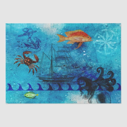  Nautical Deep Blue Zee Tissuepapier (Voorkant)