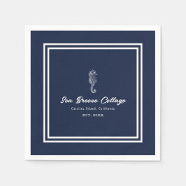 Nautical Delight: Blauw en wit zeepaardje Servet