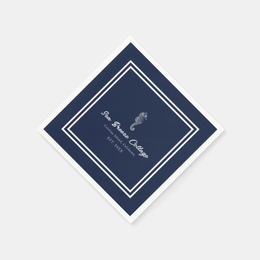 Nautical Delight: Blauw en wit zeepaardje Servet (Hoek)