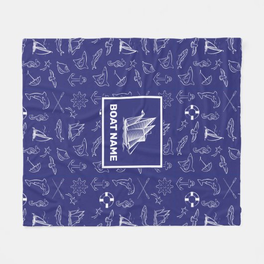 Nautical Design Navy Blue Blanket Fleece Deken (Voorkant (Horizontaal))
