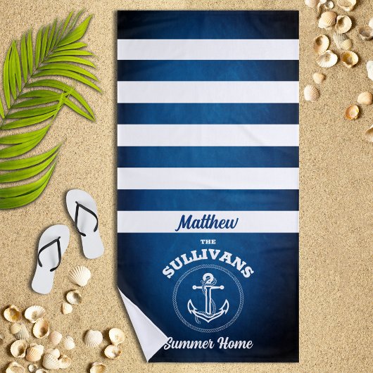 Nautical Design Navy Blue Striped Beach Towel Strandlaken