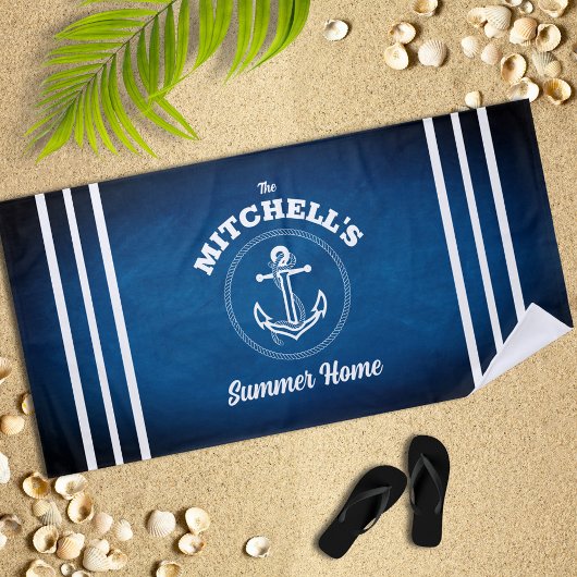 Nautical Design Navy Blue Striped Beach Towel Strandlaken