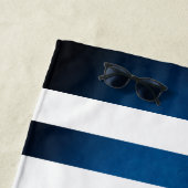 Nautical Design Navy Blue Striped Beach Towel Strandlaken (In situ)