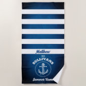 Nautical Design Navy Blue Striped Beach Towel Strandlaken (Voorkant)