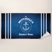 Nautical Design Navy Blue Striped Beach Towel Strandlaken (Voorkant)