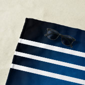 Nautical Design Navy Blue Striped Beach Towel Strandlaken (In situ)