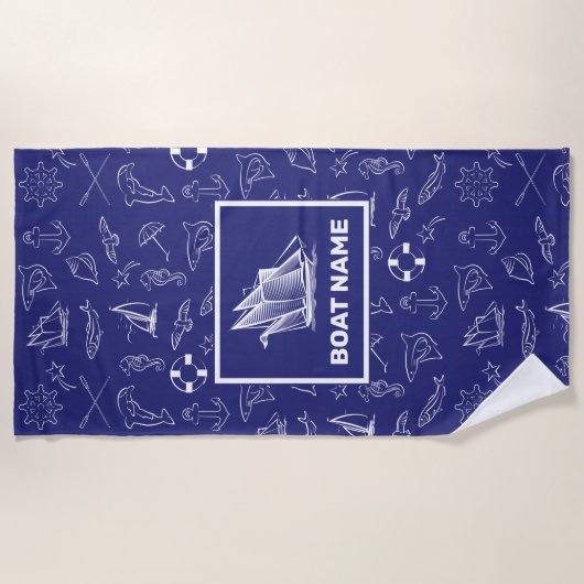 Nautical Design Navy Blue Towel Strandlaken (Voorkant)