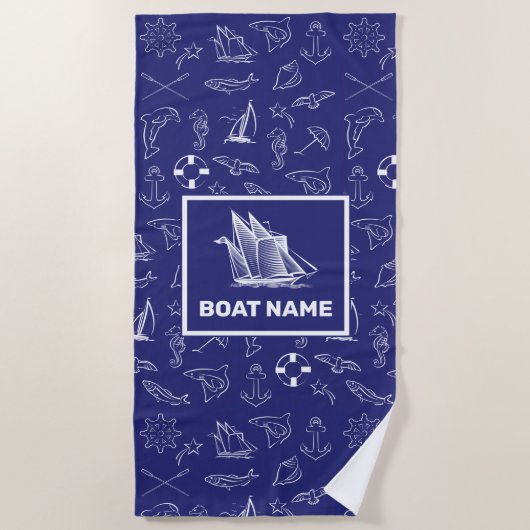 Nautical Design Navy Blue Towel Strandlaken (Voorkant)