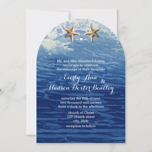 Nautical Destination Beach Starfish Wedding Kaart (Voorkant)
