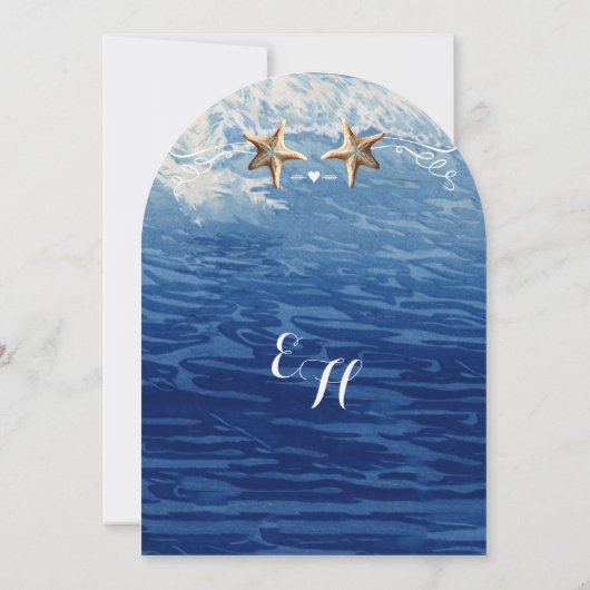 Nautical Destination Beach Starfish Wedding Kaart (Achterkant)