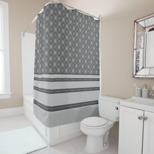 Nautical Diamond Pools & Stripes Pattern Douchegordijn (In situ)