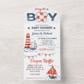 Nautical Diaper Raffle and Baby shower All In One Uitnodiging (Binnen)