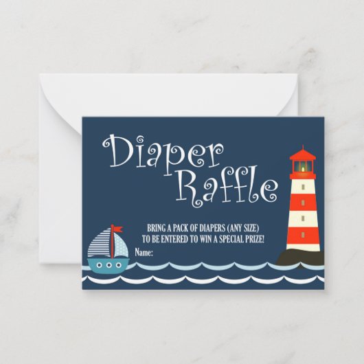 Nautical Diaper Raffle Ticket, Baby shower, Ahoy Notitiekaartje (Voorkant)