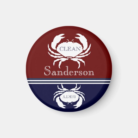 Nautical Dishwasher Clean Burgundy Navy Blue Crab Magneet (Voorkant)