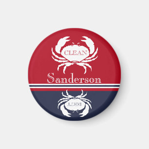 Nautical Dishwasher Clean Red Navy Blue Crab Magneet