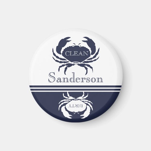 Nautical Dishwasher Clean White Navy Blue Crab Magneet (Voorkant)