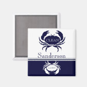 Nautical Dishwasher Clean White Navy Blue Crab Magneet (Voorkant / Achterkant)