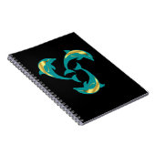 Nautical dolphin aqua blue gold silhouette noteboe notitieboek (Rechterzijde)