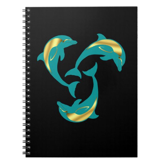 Nautical dolphin aqua blue gold silhouette noteboe notitieboek (Voorkant)