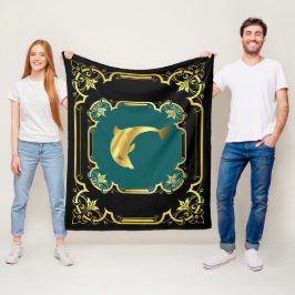 Nautical dolphin gilded black/gold/aqua fleece deken