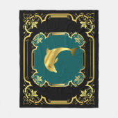 Nautical dolphin gilded black/gold/aqua fleece deken (Voorkant)