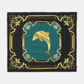 Nautical dolphin gilded black/gold/aqua fleece deken (Voorkant (Horizontaal))