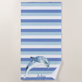 Nautical Dolphin Navy Blue Stripe Strandlaken (Voorkant)