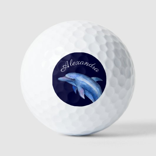 Nautical Dolphin Waterverf Navy Blue Coastal Bot Golfballen (Voorkant)