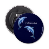 Nautical Dolphin Waterverf Navy Blue Coastal Button Flesopener (Voorkant)