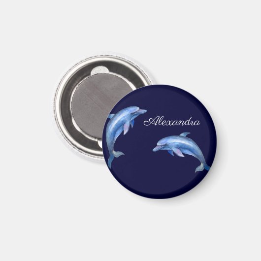 Nautical Dolphin Waterverf Navy Blue Coastal Magneet (Voorkant / Achterkant)