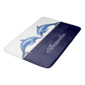Nautical Dolphin Waterverf White Navy Blue Name Badmat (Gekanteld)