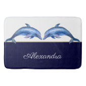 Nautical Dolphin Waterverf White Navy Blue Name Badmat (Voorkant)
