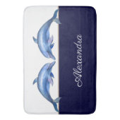 Nautical Dolphin Waterverf White Navy Blue Name Badmat (Voorkant Verticaal)