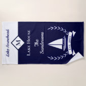 Nautical Donker Navy Blauw Witte Monogram Woonhuis Strandlaken (Voorkant)
