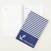 Nautical Donkerblauw en Wit Gestreept Naamanker Planner (Display)