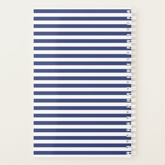 Nautical Donkerblauw en Wit Gestreept Naamanker Planner (Achterkant)