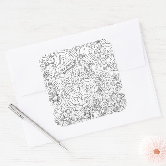Nautical Doodle Vierkante Sticker (Envelop)