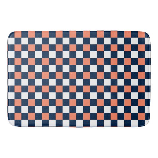 Nautical Doodles – Coral & Navy Mini Check Badmat (Voorkant)