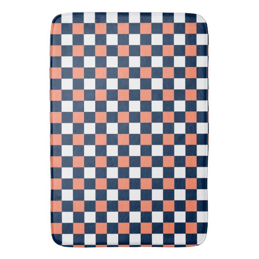 Nautical Doodles – Coral & Navy Mini Check Badmat (Voorkant Verticaal)