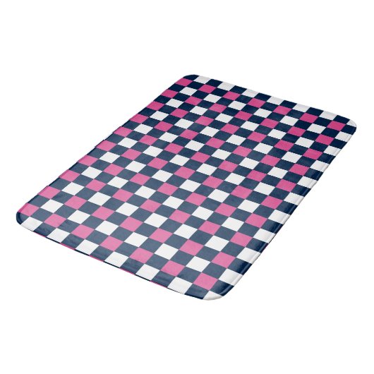 Nautical Doodles – Hot Pink & Navy Mini Check Badmat (Gekanteld)