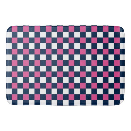 Nautical Doodles – Hot Pink & Navy Mini Check Badmat (Voorkant)