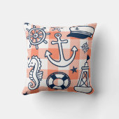 Nautical Doodles – Koraal & Marine Gingham Monogra Kussen (Achterkant)