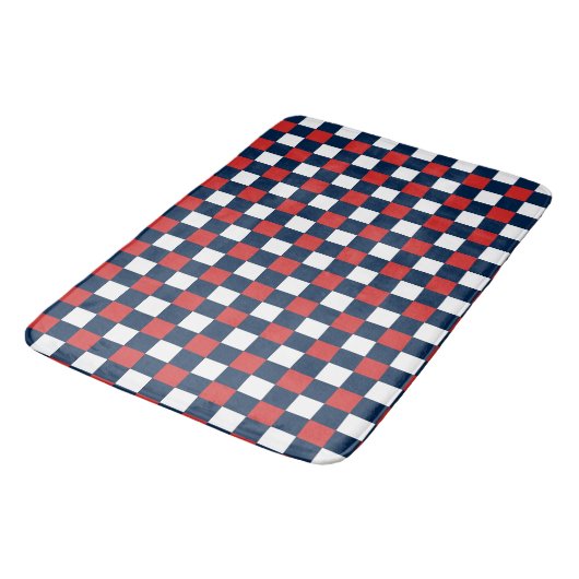 Nautical Doodles – Red & Navy Mini Check Badmat (Gekanteld)