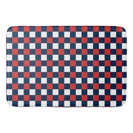 Nautical Doodles – Red & Navy Mini Check Badmat (Voorkant)