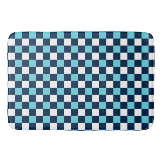 Nautical Doodles – Turquoise & Navy Mini Check Badmat (Voorkant)