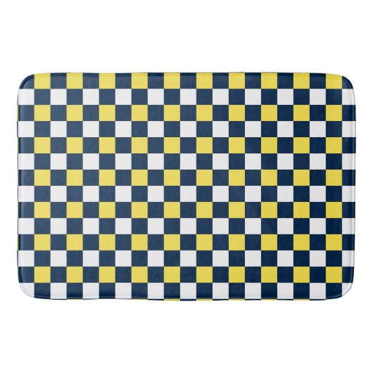 Nautical Doodles – Yellow & Navy Mini Check Badmat (Voorkant)
