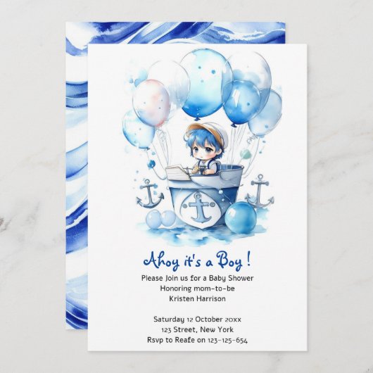 Nautical Dreams onthuld jongen Baby shower Kaart (Voorkant / Achterkant)