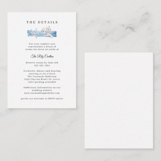 Nautical Driftwood Seashells Weddenschap Informatiekaartje (Voorkant / Achterkant)